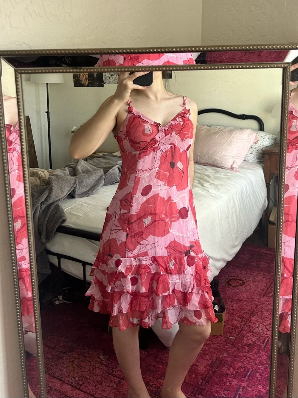 Gianni Bini Silk Abstract Floral Tiered Ruffle Dress - Picture 6 of 9